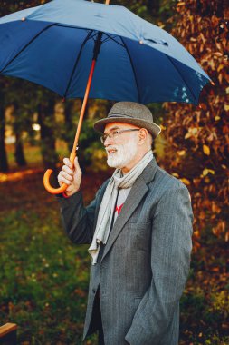 Güneşli bir sonbahar parkta zarif yaşlı adam