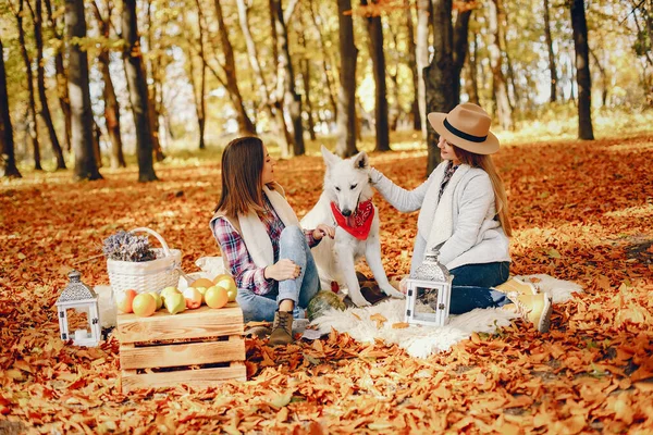 Meninas bonitas se divertir em um parque de outono — Fotografia de Stock
