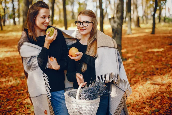 Hermosas chicas se divierten en un parque de otoño —  Fotos de Stock