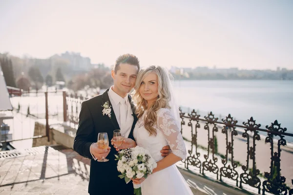 Boda tiempo soleado y hermosa pareja —  Fotos de Stock