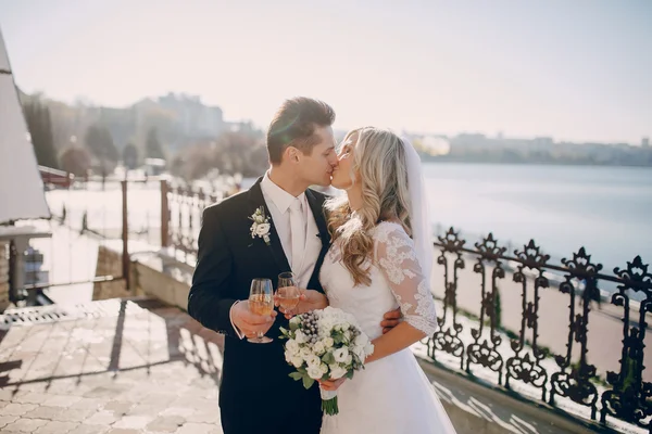 맑은 날씨와 아름 다운 커플 결혼식 — 스톡 사진