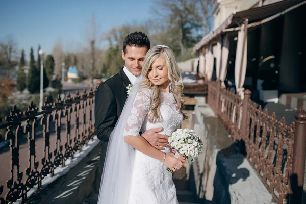 Wedding sunny weather and beautiful couple — Stock Photo, Image