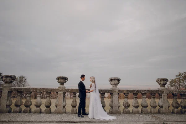 Sposa passeggiando nella natura dorata d'autunno — Foto Stock