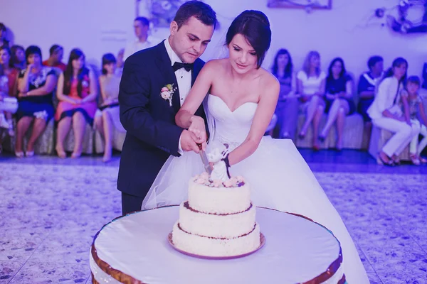 Wedding cake cutting — Stock Photo, Image