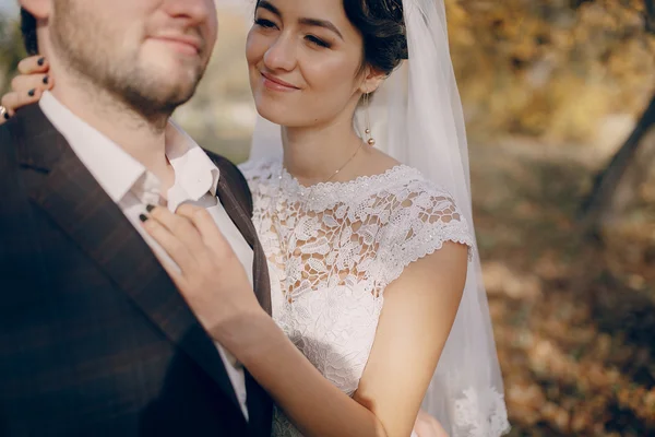 Casamento casal apaixonado ao ar livre — Fotografia de Stock