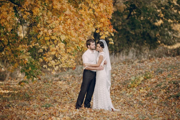 Casamento casal apaixonado ao ar livre — Fotografia de Stock