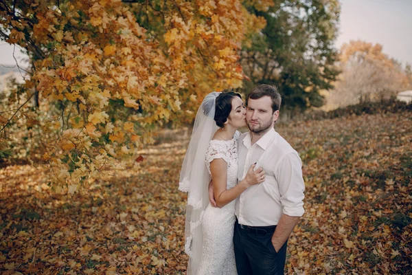 Casamento casal apaixonado ao ar livre — Fotografia de Stock