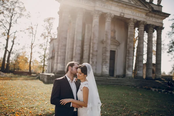 Loving couple in the castle — Stock Photo, Image