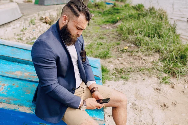 Bearded man on the boat — Stock Photo, Image