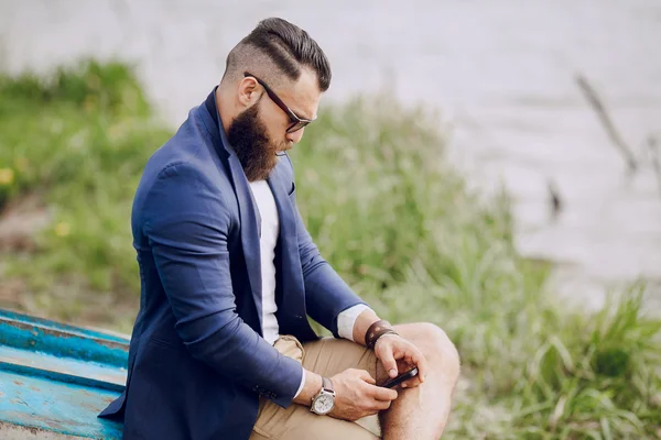 Bearded man on the boat — Stock Photo, Image