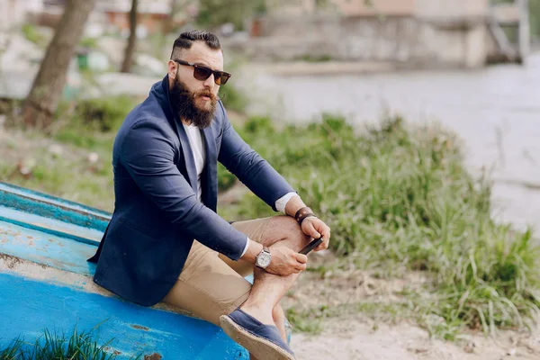 Bearded man on the boat — Stock Photo, Image