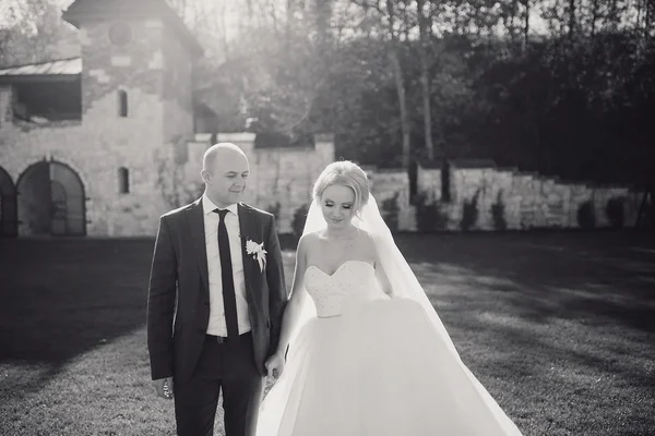 Blonde Braut mit ihrem Bräutigam — Stockfoto