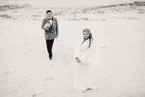 Hochzeit am Strand im Winter — Stockfoto