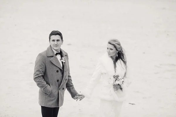 Hochzeit am Strand im Winter — Stockfoto