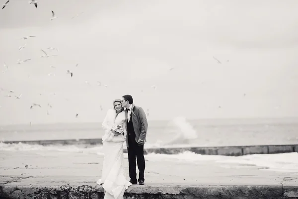 Hochzeit am Strand im Winter — Stockfoto