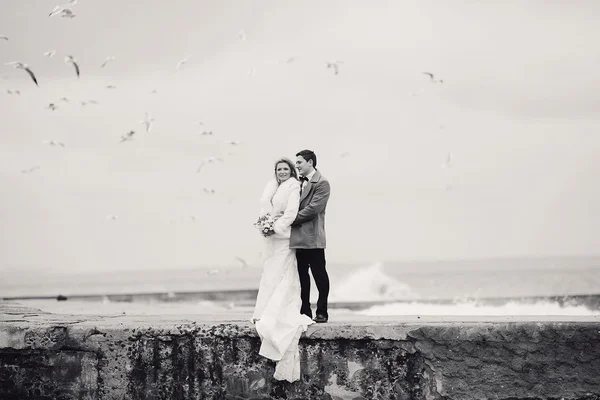 Bruiloft op het strand in de winter — Stockfoto