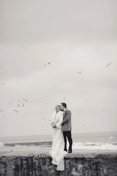 Hochzeit am Strand im Winter — Stockfoto