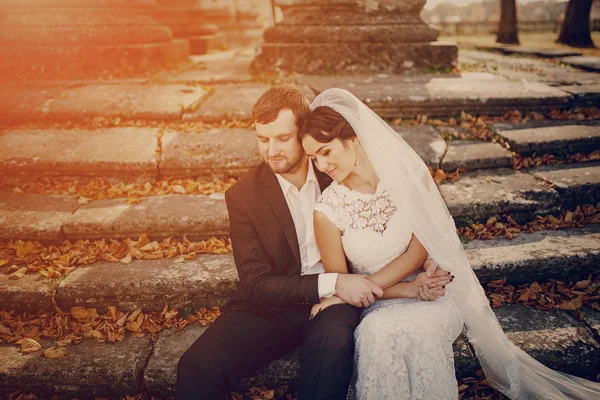 Loving couple in the castle — Stock Photo, Image