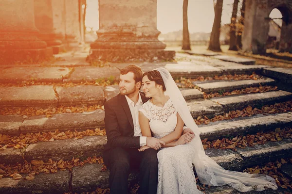 Loving couple in the castle — Stock Photo, Image