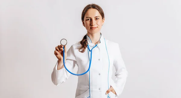 Doctor Stethoscope Hands White Background — Stock Photo, Image