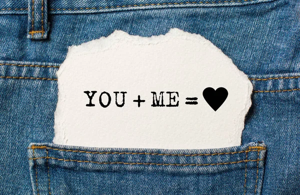 Toi Moi Sur Fond Papier Déchiré Sur Jeans Amour Concept — Photo