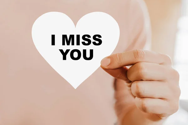 Man Holding Love Card Shape Heart Miss You — Stock Photo, Image