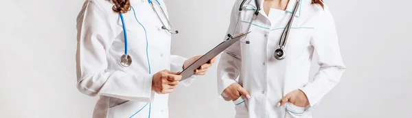 Medical Documents Two Doctors Stethoscope Hospital Nurse Hold Patient Medical — Stock Photo, Image