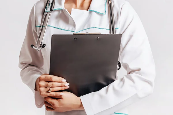 Medical Documents Doctor Stethoscope Hospital Girl Folder Nurse Hold Patient — Stock Photo, Image