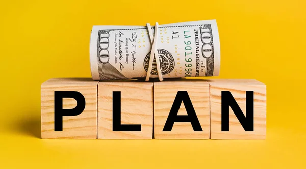 Plan Money Yellow Background Concept Business Finance Credit Income Savings — Stockfoto