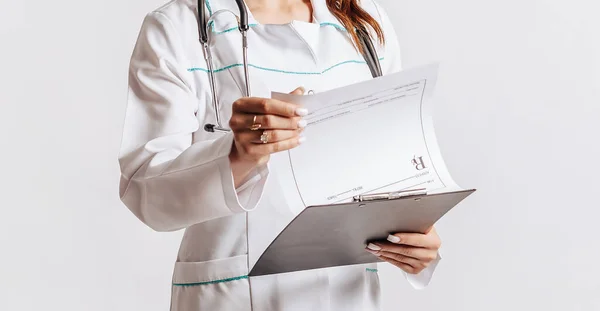 Medical Documents Doctor Stethoscope Hospital Girl Folder Nurse Hold Patient — Stock Photo, Image