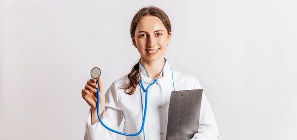 Doctor Stethoscope Medical Prescription Documents Hands White Background — Stock Photo, Image