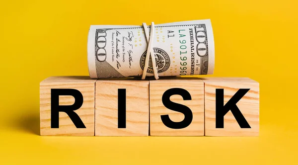 Risk Money Yellow Background Concept Business Finance Credit Income Savings — Stock Photo, Image