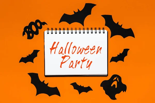 Happy Halloween Holiday Concept Notepad Text Halloween Party White Orange — 스톡 사진