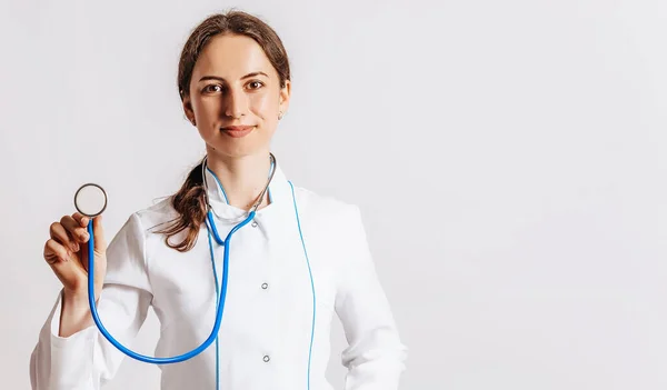 Doctor Stethoscope Hands White Background — Stock Photo, Image