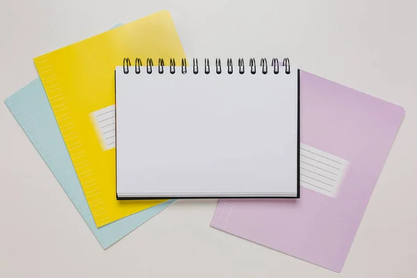 Notepad Exercise Book Desk Mock Copy Space Office White Background — Stock Photo, Image