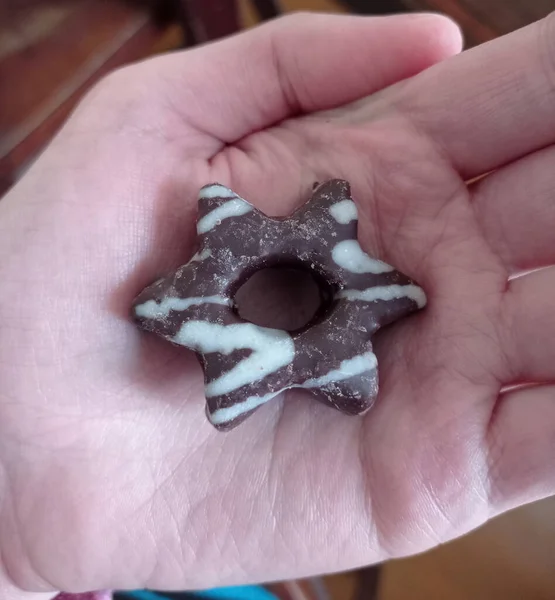Шоколадное Печенье Женской Руке — стоковое фото