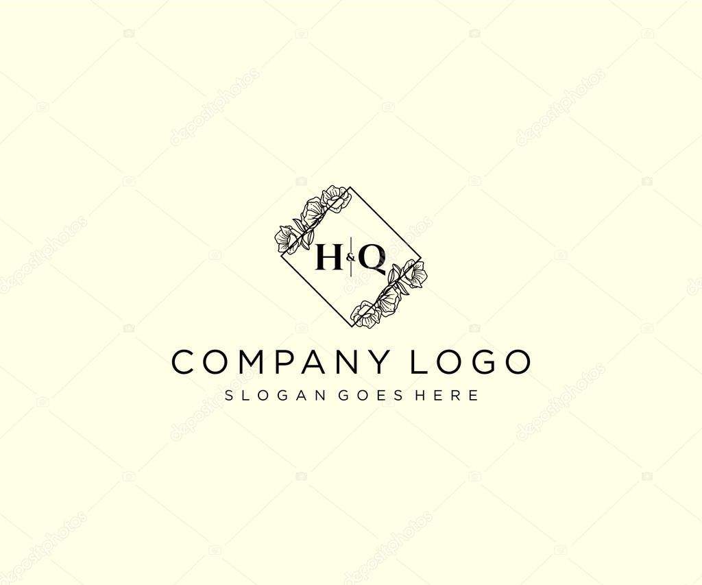 HQ letters Botanical feminine logo template floral.