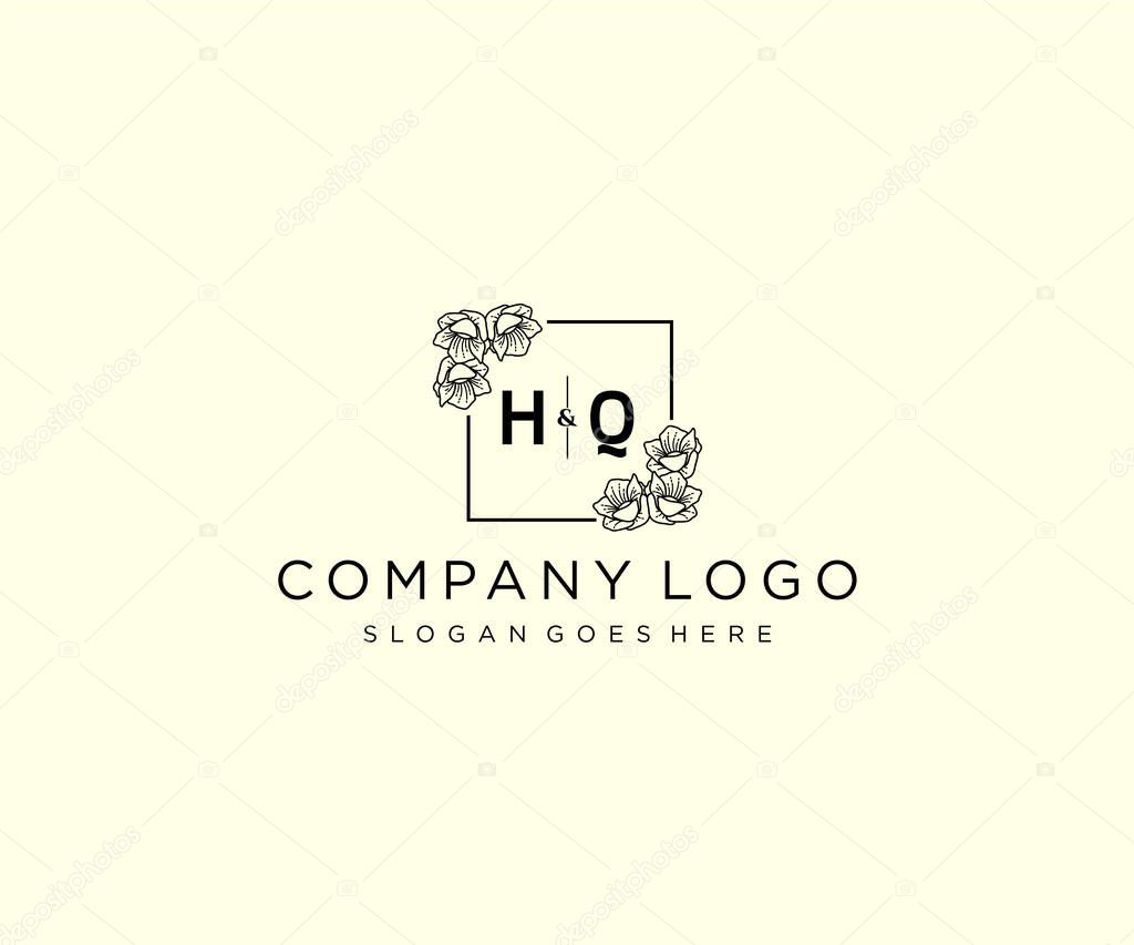 HQ letters Botanical feminine logo template floral.