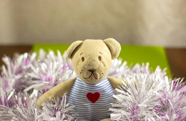 Christmas Tinsel Teddy Bear — Stock Photo, Image