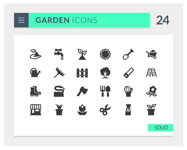 Premium-Garten solide Vektor-Symbol-Set — Stockvektor