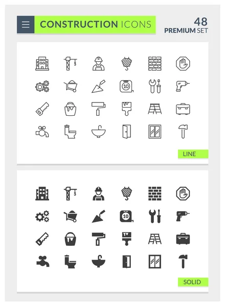 Premie solide bouw en lijn Vector pictogramserie — Stockvector
