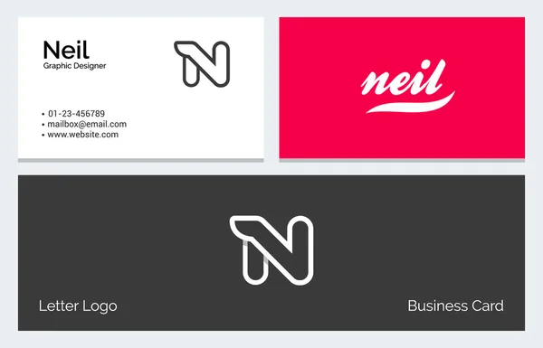N のアルファベット文字最小線形ロゴ ビジネス カード テンプレート — ストックベクタ