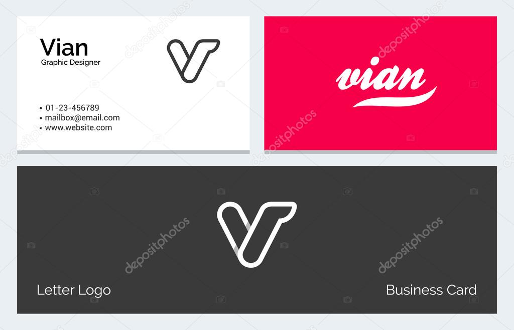 V Alphabet Letter Minimal Linear Logo Business Card template