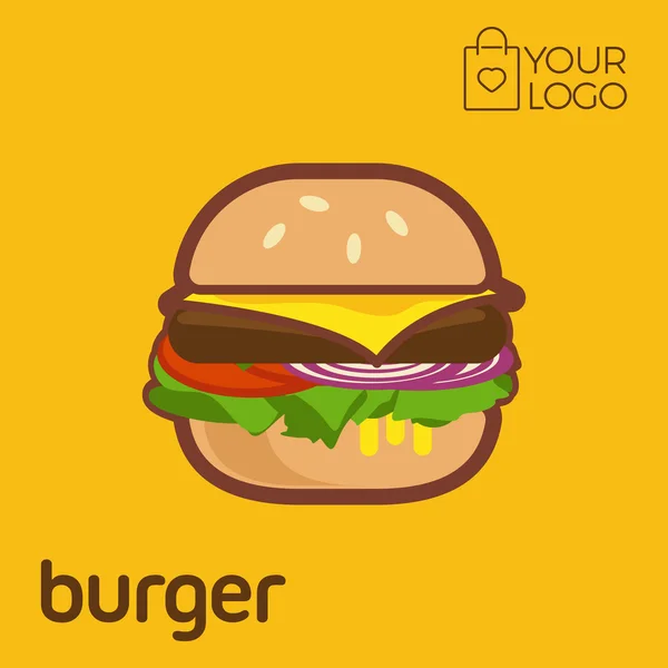 バーガーのロゴ アイコン フラットなデザイン、ベクトル イラスト バナー — ストックベクタ