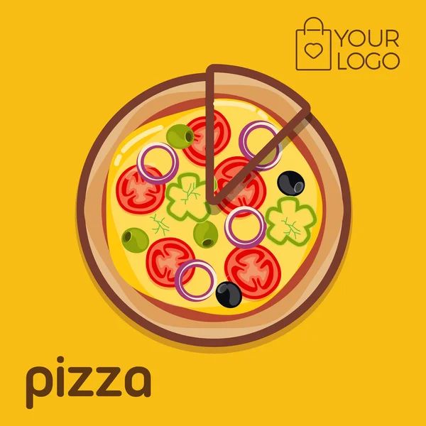 Projeto liso do ícone do logotipo de PIzza, bandeira da ilustração do vetor — Vetor de Stock
