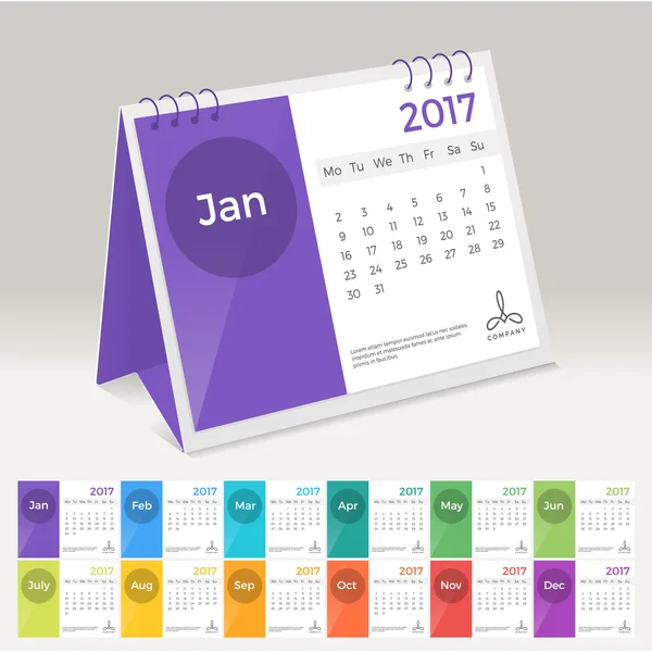 2017 Plantilla de calendario multicolor abstracta vectorial. Escritorio Calendario diseño de maqueta . — Vector de stock