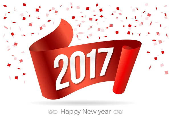 Happy New year 2017 Vector Illustration template Background design. Red Ribbon Celebration theme. — Stock Vector