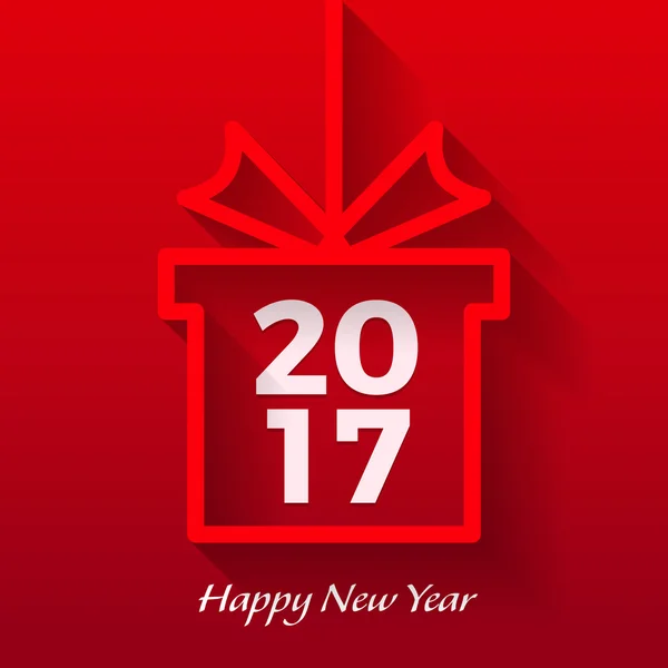 Feliz año nuevo 2017 diseño gráfico de texto vectorial en caja de regalo con fondo rojo — Vector de stock