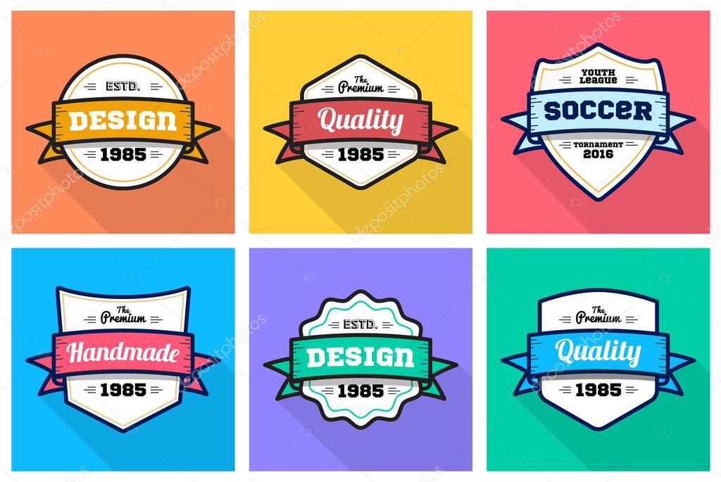 Colorful-Vintage-Premium-quality-badge-flat-set