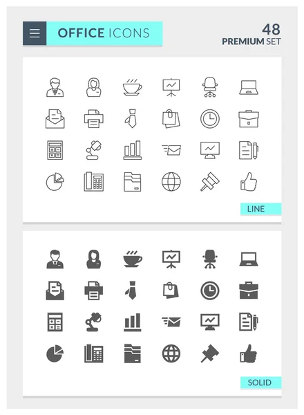 Premium Office Solid und Line Vector Icon Set — Stockvektor